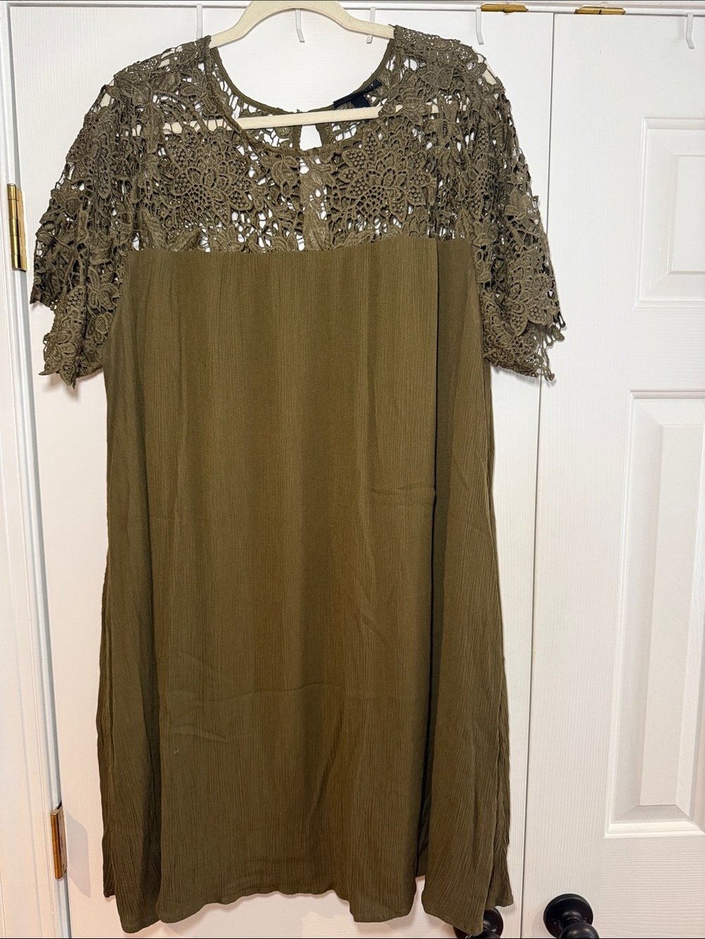 Lane Bryant Olive Green Crochet Yoke Midi Dress